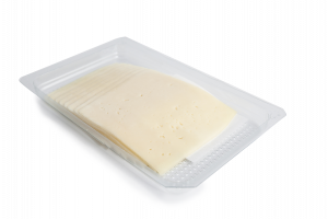 Sliced goat's milk cheese